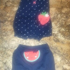 Carter's Navy Blue Kids Two-piece Onesie And Short Set with Strawberry.12m